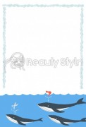 海の中を泳ぐクジラ ハガキ